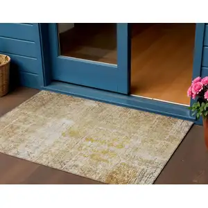 Photo of Gold Brown And Beige Geometric Washable Indoor Outdoor Area Rug
