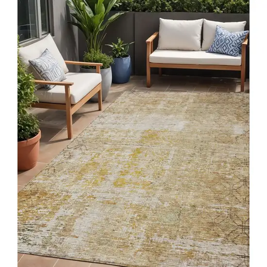 Gold Brown And Beige Geometric Washable Indoor Outdoor Area Rug Photo 1