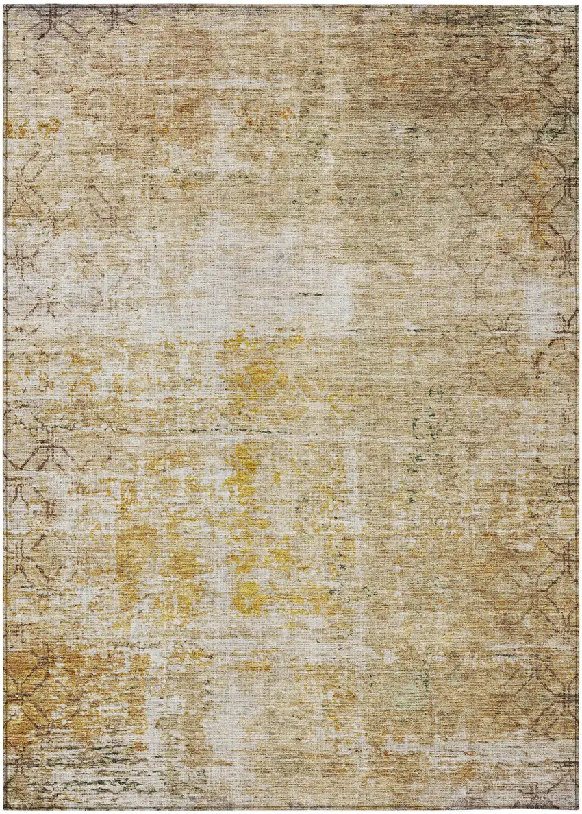 Gold Brown And Beige Geometric Washable Indoor Outdoor Area Rug Photo 2