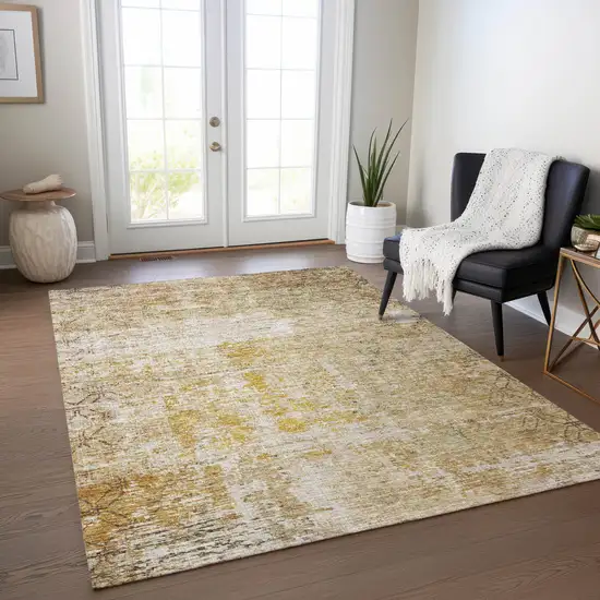 Gold Brown And Beige Geometric Washable Indoor Outdoor Area Rug Photo 9