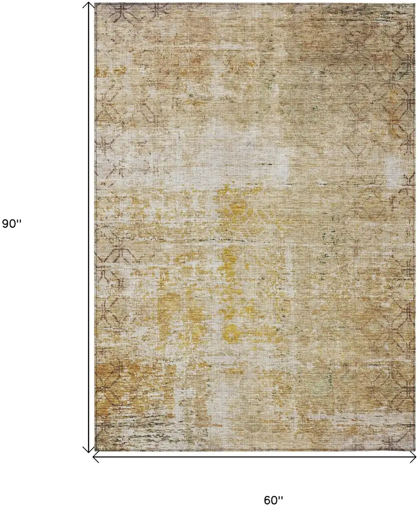 Gold Brown And Beige Geometric Washable Indoor Outdoor Area Rug Photo 3