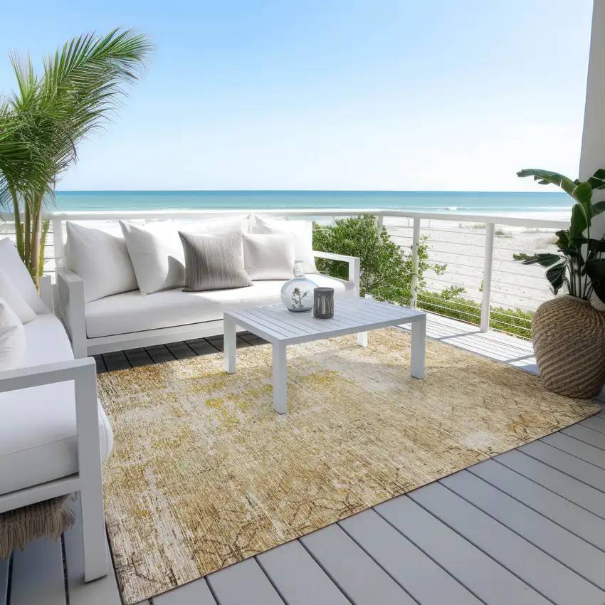 Gold Brown And Beige Geometric Washable Indoor Outdoor Area Rug Photo 8