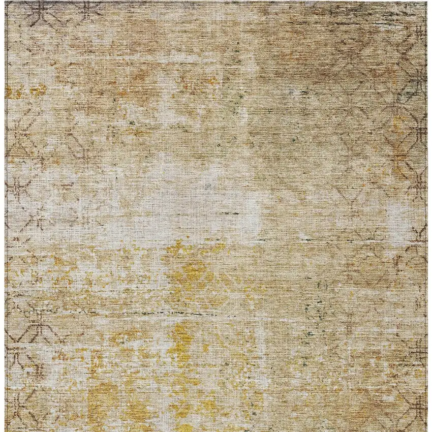 Gold Brown And Beige Geometric Washable Indoor Outdoor Area Rug Photo 6