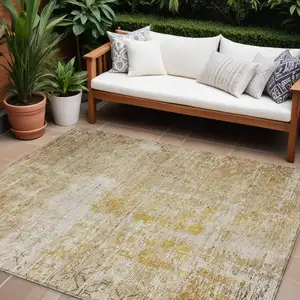 Photo of Gold Brown And Beige Geometric Washable Indoor Outdoor Area Rug