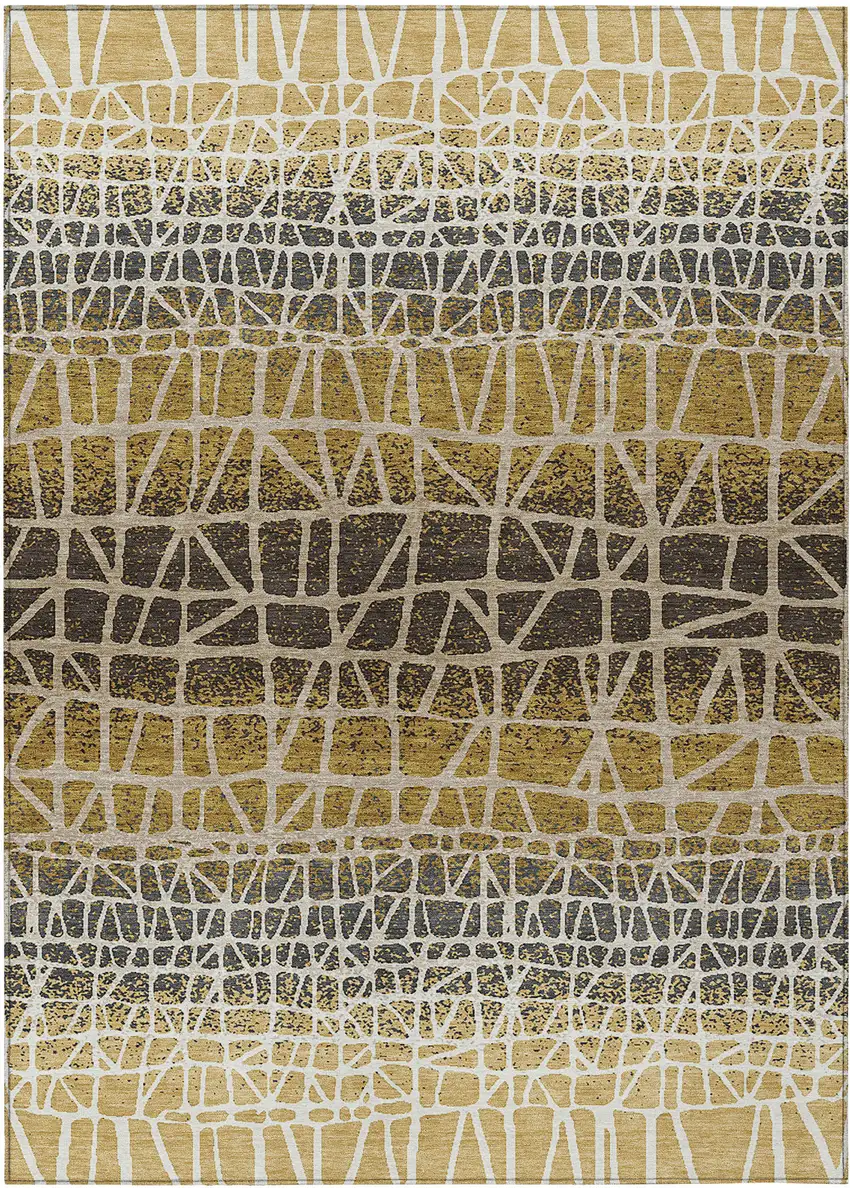 Gold Brown And Beige Geometric Washable Indoor Outdoor Area Rug Photo 1