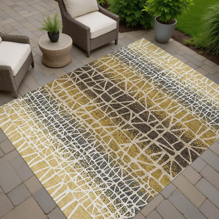 Gold Brown And Beige Geometric Washable Indoor Outdoor Area Rug Photo 7