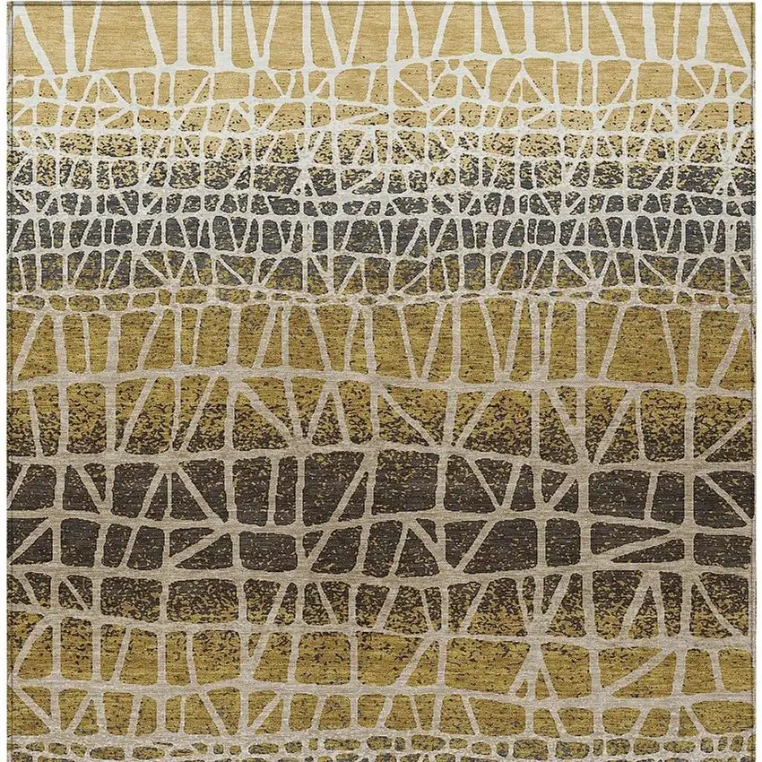 Gold Brown And Beige Geometric Washable Indoor Outdoor Area Rug Photo 2