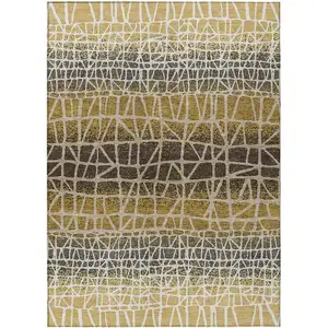 Photo of Gold Brown And Beige Geometric Washable Indoor Outdoor Area Rug