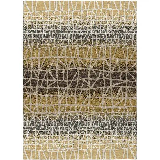 Gold Brown And Beige Geometric Washable Indoor Outdoor Area Rug Photo 1