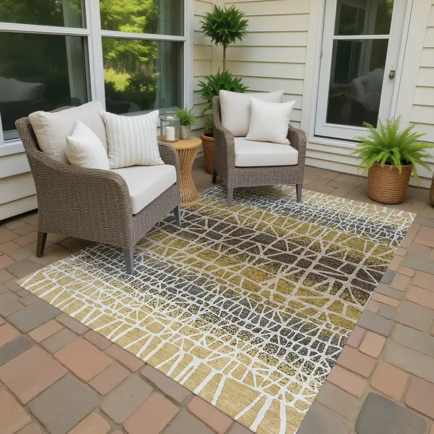 Gold Brown And Beige Geometric Washable Indoor Outdoor Area Rug Photo 4