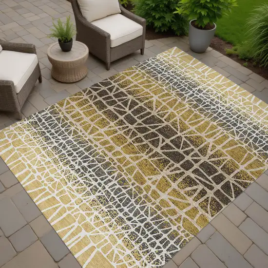 Gold Brown And Beige Geometric Washable Indoor Outdoor Area Rug Photo 7