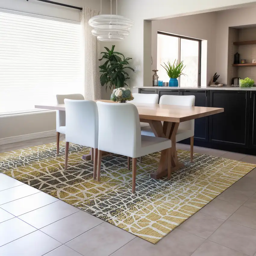 Gold Brown And Beige Geometric Washable Indoor Outdoor Area Rug Photo 5