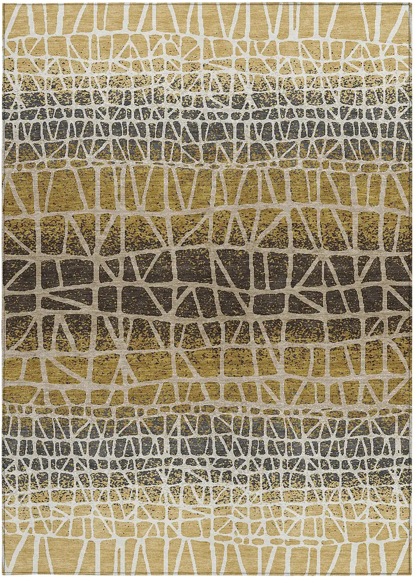 Gold Brown And Beige Geometric Washable Indoor Outdoor Area Rug Photo 2