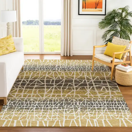 Gold Brown And Beige Geometric Washable Indoor Outdoor Area Rug Photo 5