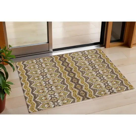 Gold Brown And Beige Moroccan Washable Indoor Outdoor Area Rug Photo 1