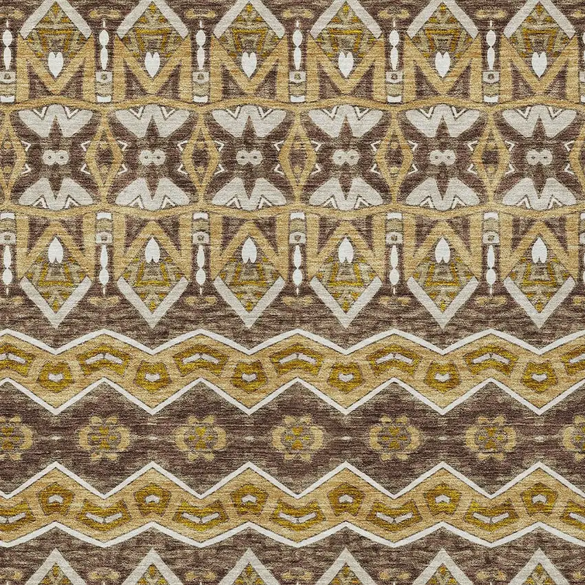 Gold Brown And Beige Moroccan Washable Indoor Outdoor Area Rug Photo 7