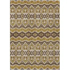 Photo of Gold Brown And Beige Moroccan Washable Indoor Outdoor Area Rug
