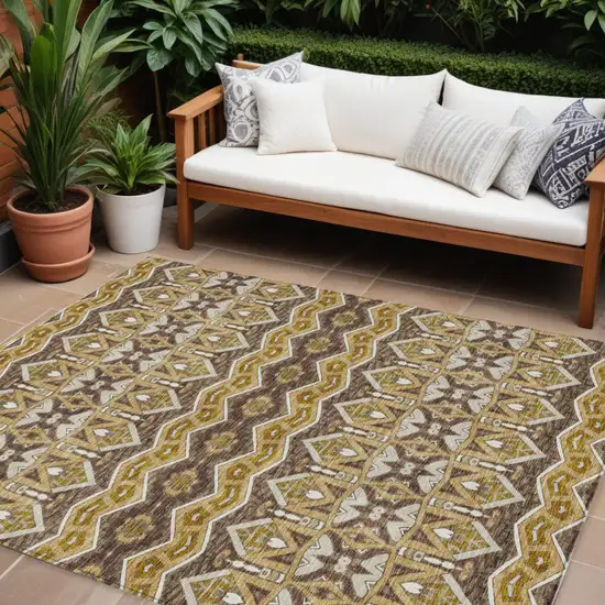 Gold Brown And Beige Moroccan Washable Indoor Outdoor Area Rug Photo 1