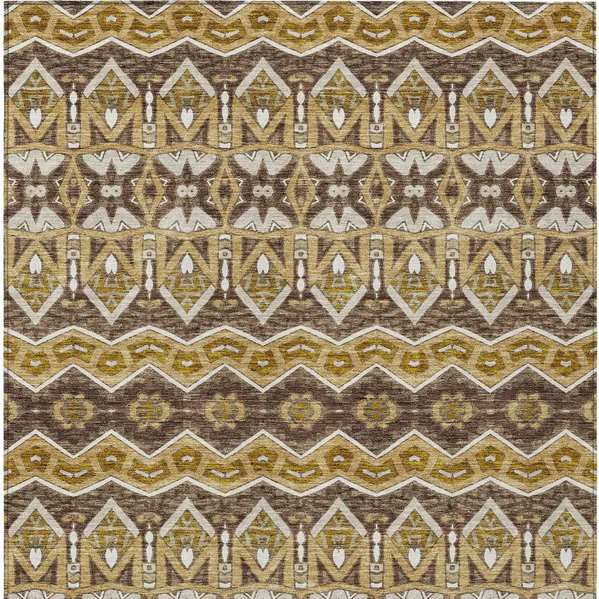 Gold Brown And Beige Moroccan Washable Indoor Outdoor Area Rug Photo 7