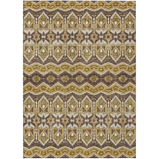 Gold Brown And Beige Moroccan Washable Indoor Outdoor Area Rug Photo 2
