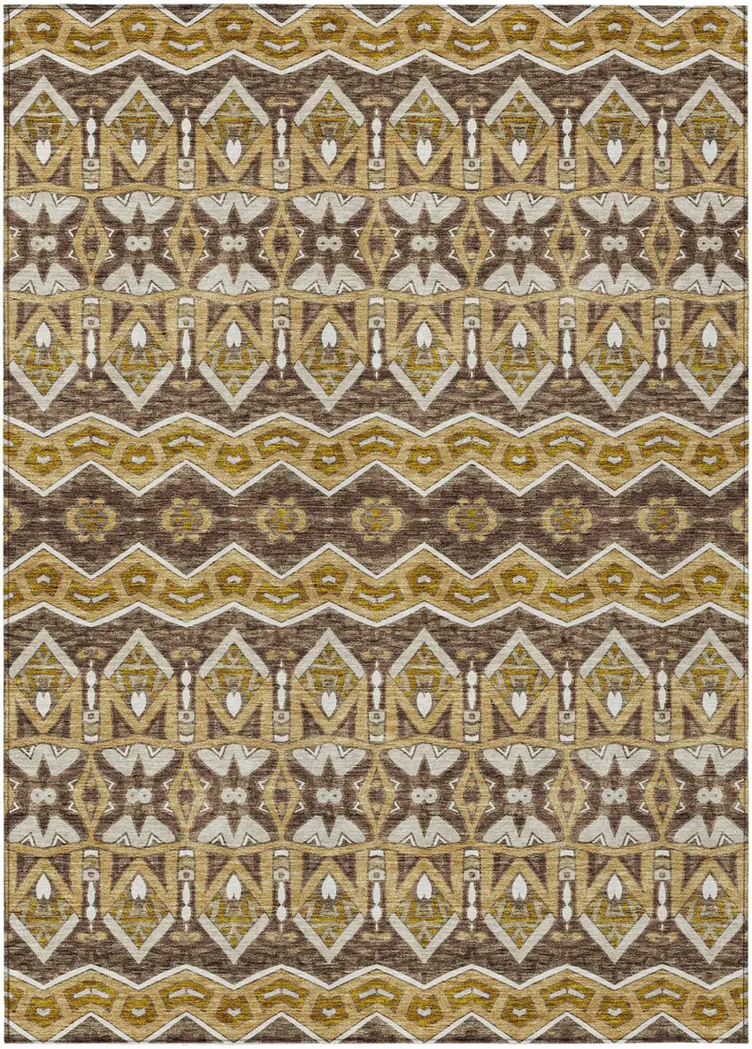 Gold Brown And Beige Moroccan Washable Indoor Outdoor Area Rug Photo 2