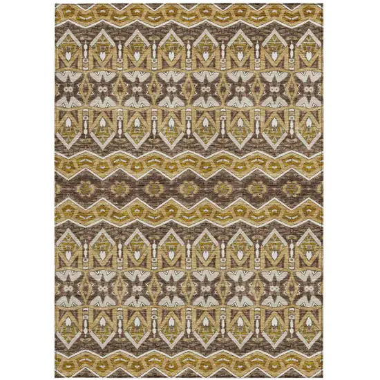 Gold Brown And Beige Moroccan Washable Indoor Outdoor Area Rug Photo 8
