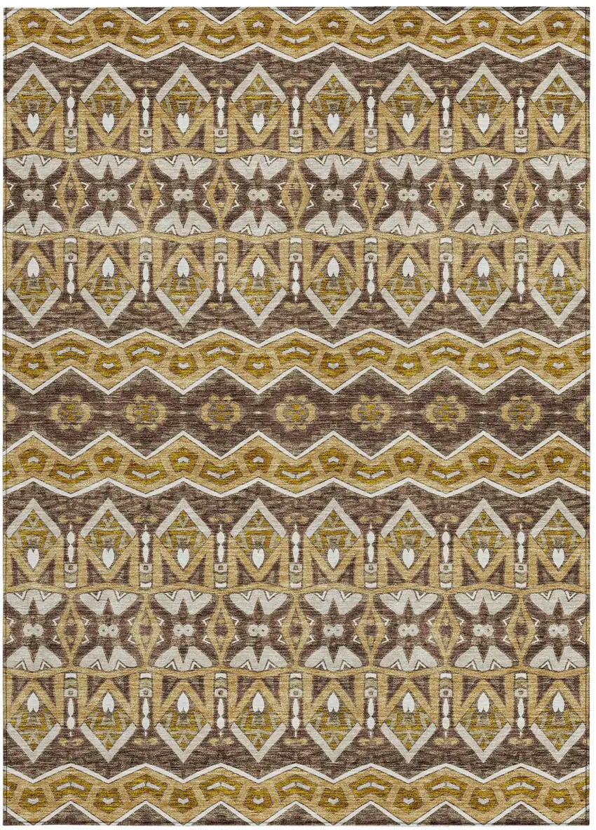 Gold Brown And Beige Moroccan Washable Indoor Outdoor Area Rug Photo 8