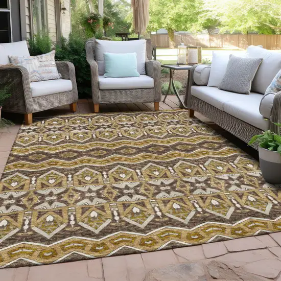 Gold Brown And Beige Moroccan Washable Indoor Outdoor Area Rug Photo 9