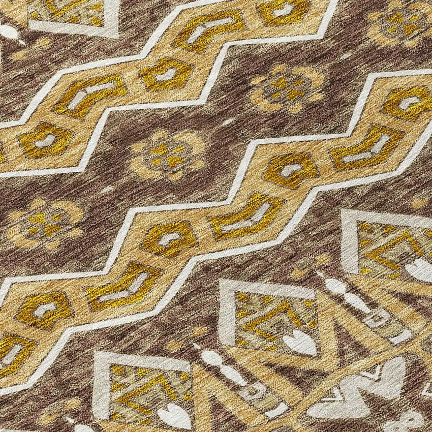 Gold Brown And Beige Moroccan Washable Indoor Outdoor Area Rug Photo 6