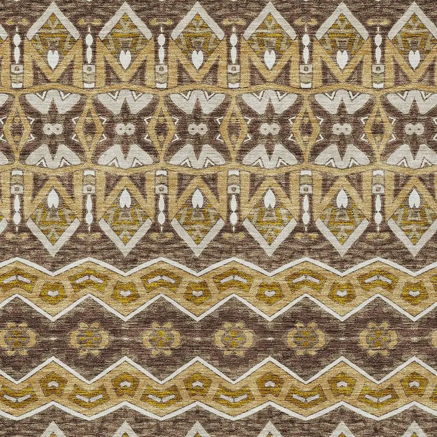 Gold Brown And Beige Moroccan Washable Indoor Outdoor Area Rug Photo 7
