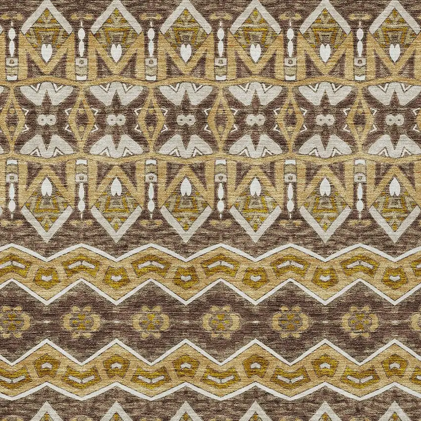 Gold Brown And Beige Moroccan Washable Indoor Outdoor Area Rug Photo 7