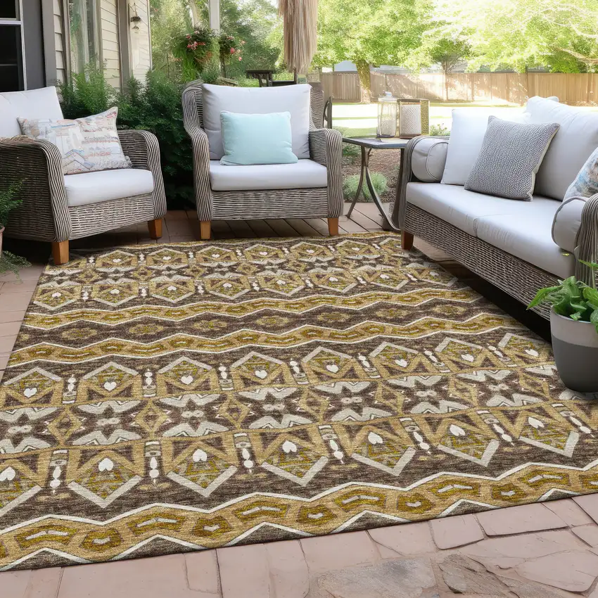 Gold Brown And Beige Moroccan Washable Indoor Outdoor Area Rug Photo 9