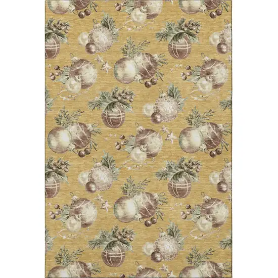 Gold Brown And Beige Polka Dot Washable Area Rug With UV Protection Photo 3