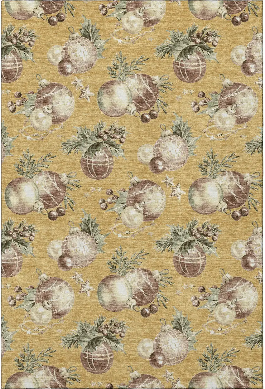 Gold Brown And Beige Polka Dot Washable Area Rug With UV Protection Photo 3