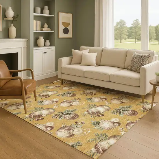 Gold Brown And Beige Polka Dot Washable Area Rug With UV Protection Photo 4