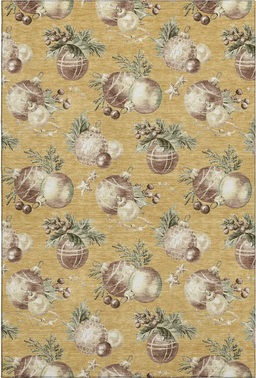 Gold Brown And Beige Polka Dot Washable Area Rug With UV Protection Photo 1