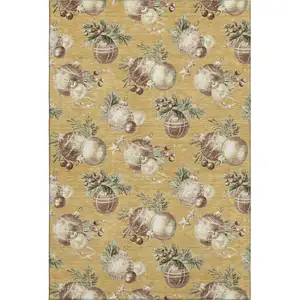 Photo of Gold Brown And Beige Polka Dot Washable Area Rug With UV Protection