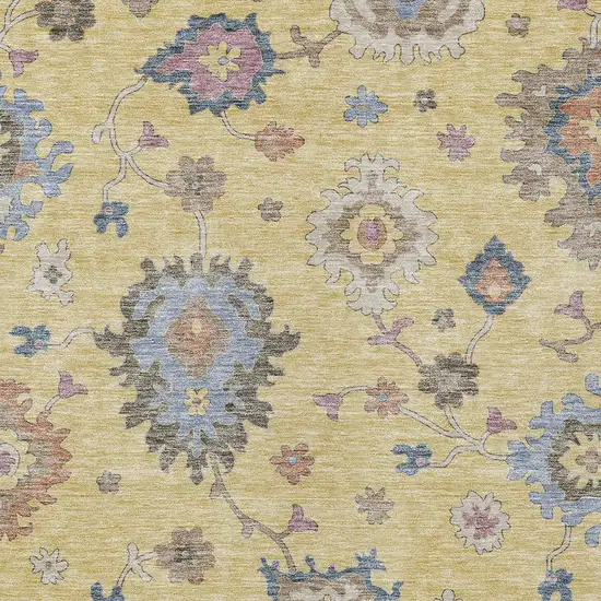 Gold Brown And Blue Floral Washable Indoor Outdoor Area Rug Photo 7