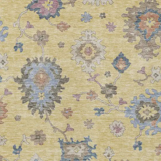 Gold Brown And Blue Floral Washable Indoor Outdoor Area Rug Photo 7