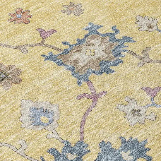 Gold Brown And Blue Floral Washable Indoor Outdoor Area Rug Photo 6