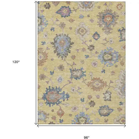 Gold Brown And Blue Floral Washable Indoor Outdoor Area Rug Photo 3
