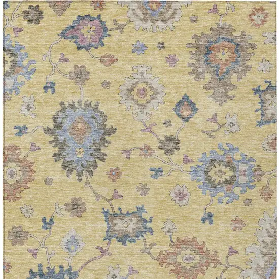 Gold Brown And Blue Floral Washable Indoor Outdoor Area Rug Photo 8