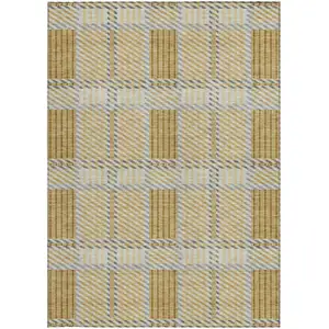 Photo of Gold Brown And Gray Plaid Washable Indoor Outdoor Area Rug