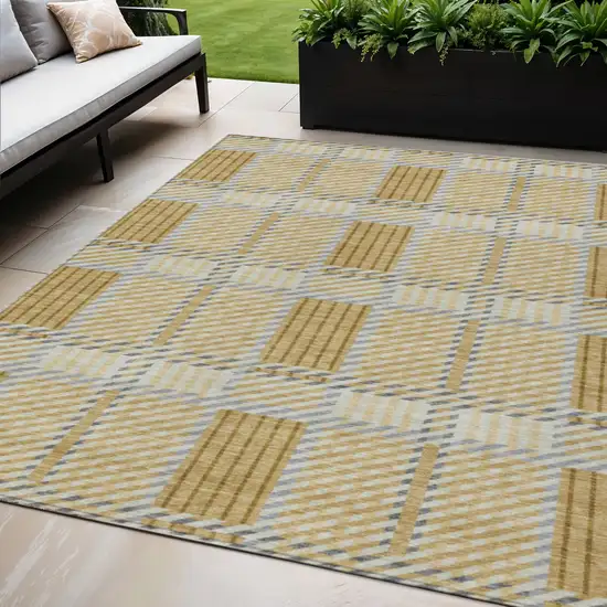 Gold Brown And Gray Plaid Washable Indoor Outdoor Area Rug Photo 1