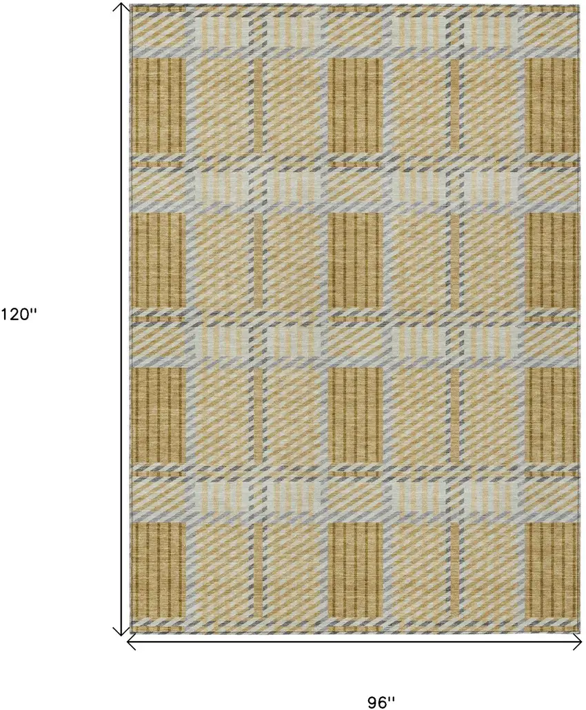 Gold Brown And Gray Plaid Washable Indoor Outdoor Area Rug Photo 3