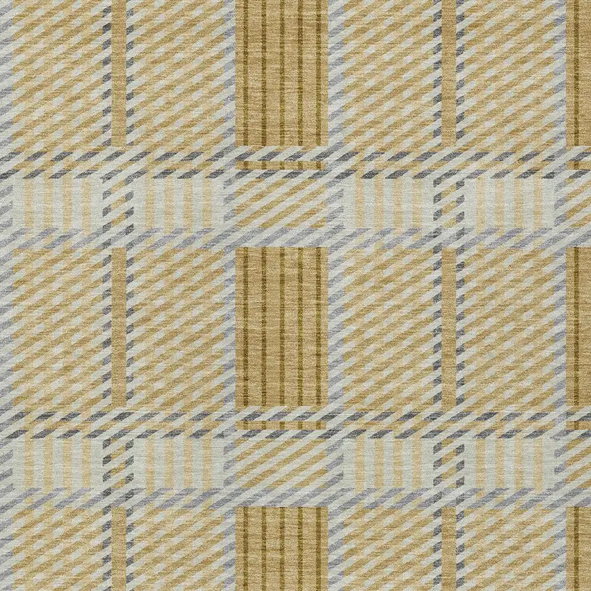 Gold Brown And Gray Plaid Washable Indoor Outdoor Area Rug Photo 4