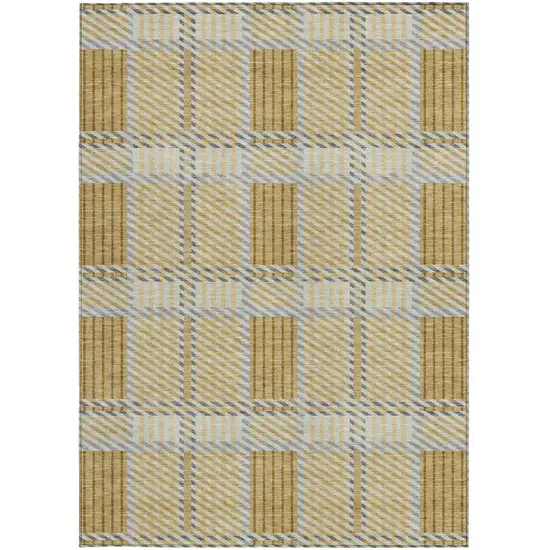 Gold Brown And Gray Plaid Washable Indoor Outdoor Area Rug Photo 6