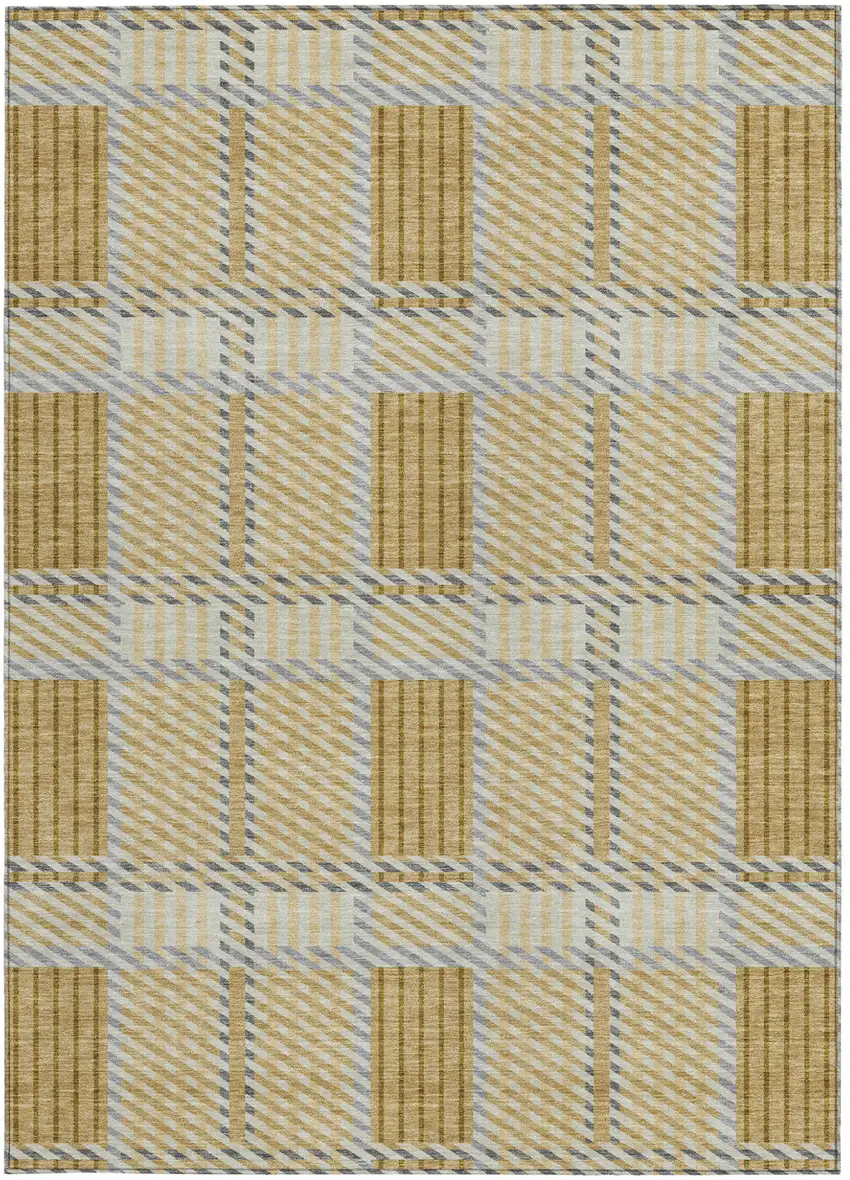 Gold Brown And Gray Plaid Washable Indoor Outdoor Area Rug Photo 6