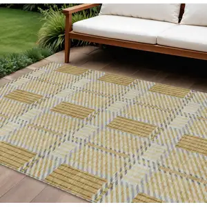 Photo of Gold Brown And Gray Plaid Washable Indoor Outdoor Area Rug