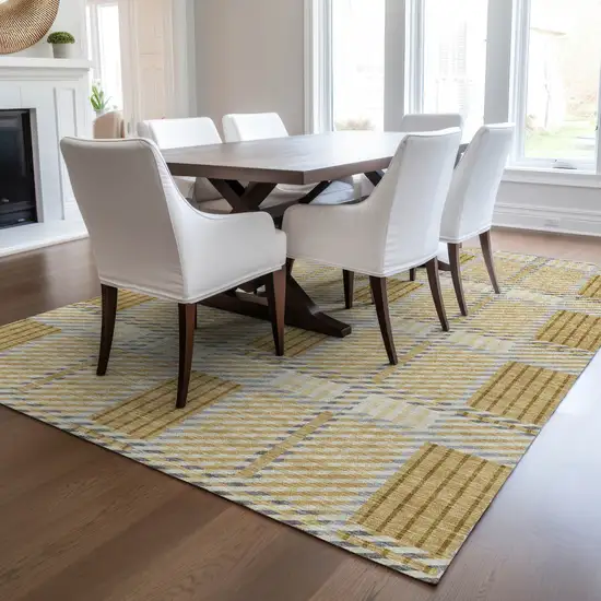Gold Brown And Gray Plaid Washable Indoor Outdoor Area Rug Photo 9
